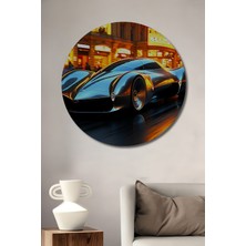 Fütüristik Yarış Arabası Yağlı Boya Görünümlü Dekoratif Ahşap Ev/işyeri/ofis Yuvarlak Tablo