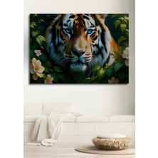 Çiçek Bahçesinde Yağlı Boya Görünümlü Bengal Kaplanı Ev/işyeri/ofis/salon Ahşap Dekoratif Kare Tablo