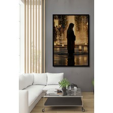 Çerçeve Görünümlü Huzurlu Vaha Altın Işıklar Yağlı Boya Görünümlü Dekoratif Ahşap Ofis Kare Tablo