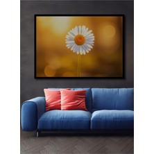 Çerçeve Görünümlü Güneşte Açan Papatya Yağlı Boya Görünümlü Dekoratif Ahşap Işyeri/ofis Kare Tablo