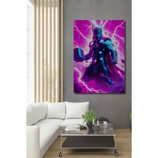 Thor Çekiçli Elektrik Fırtınası Yağlı Boya Görünümlü Dekoratif Ahşap Ev/işyeri/ofis Kare Tablo