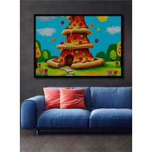 Çerçeve Görünümlü Rüya Pizza Ev Yağlı Boya Görünümlü Ev/işyeri/ofis Dekoratif Ahşap Kare Tablo