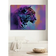 Neon Leopar Yağlı Boya Görünümlü Dekoratif Ahşap Ev/işyeri/ofis Kare Tablo