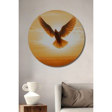 Gün Batımında Uçan Güvercin Yağlı Boya Görünümlü Dekoratif Ahşap Ev/işyeri/ofis Yuvarlak Tablo