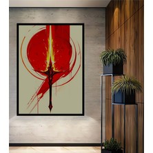 Çerçeve Görünümlü Ateş Kılıcı Soyut Sanat Yağlı Boya Görünümlü Dekoratif Ahşap Ofis Kare Tablo