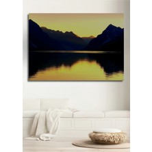 Altın Yansıma Dağ Manzarası Yağlı Boya Görünümlü Dekoratif Ahşap Ev/işyeri/ofis Kare Tablo