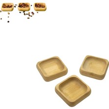Paras Ticaret 3 Adet Bambu Ahşap Küçük Kase Lokumluk Çerezlik Reçellik Ballık 3 Lü Set (Ebat: 9 cm x 9 cm x 2,5 Cm)
