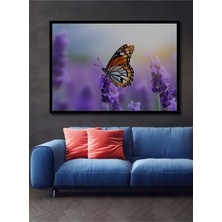 Çerçeve Görünümlü Lavanta Bahçesinde Kelebek Pastel Boya Görünümlü Dekoratif Ahşap Ofis Kare Tablo