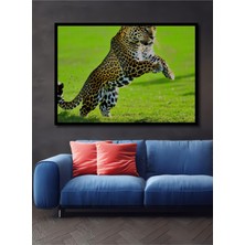 Çerçeve Görünümlü Zıplayan Leopar Yağlı Boya Görünümlü Dekoratif Ahşap Ev/işyeri/ofis Kare Tablo