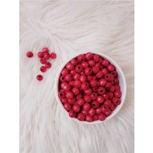 10 mm Kırmızı Ahşap Boncuk 50 gr 3 mm Makrome Delik Genişliği
