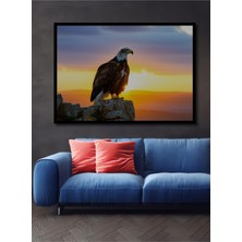 Çerçeve Görünümlü Gün Batımı Kartalı Yağlı Boya Görünümlü Dekoratif Ahşap Ev/işyeri/ofis Kare Tablo