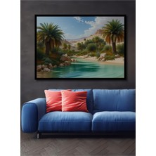 Çerçeve Görünümlü Tropikal Vaha Yağlı Boya Görünümlü Dekoratif Ahşap Ev/işyeri/ofis Kare Tablo