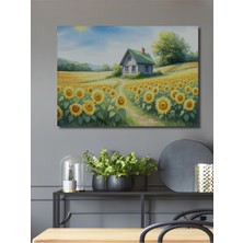 Sonsuz Ayçiçeği Tarlası Sulu Boya Görünümlü Dekoratif Ahşap Ev/işyeri/ofis Kare Tablo