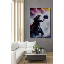 Thor Çekiç Fırtına Yağlı Boya Görünümlü Dekoratif Ahşap Ev/işyeri/ofis Kare Tablo