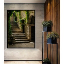 Çerçeve Görünümlü Yeşilin Rüyası Taş Merdivenler Dekoratif Ahşap Ev/işyeri/ofis Kare Tablo