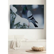 Kar Manzaralı Güvercin Yağlı Boya Görünümlü Dekoratif Ahşap Ev/işyeri/ofis Kare Tablo