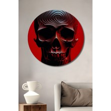 Kırmızı Zeminli Modern Sanat Kafatası Dekoratif Ahşap Ev/işyeri/ofis Yuvarlak Tablo