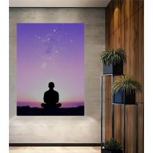 Mor Meditasyon Yıldızlar ve Insan Silüeti Dekoratif Ahşap Ev/işyeri/ofis Kare Tablo