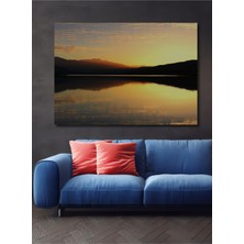 Altın Göl Manzarası Yağlı Boya Görünümlü Dekoratif Ahşap Ev/işyeri/ofis Kare Tablo