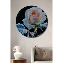 Buz Kristalli Gül Yağlı Boya Görünümlü Dekoratif Ahşap Ev/işyeri/ofis Yuvarlak Tablo