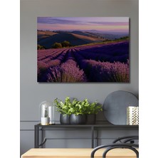 Mor Lavanta Tarlası Rüyası Yağlı Boya Görünümlü Dekoratif Ahşap Ev/işyeri/ofis Kare Tablo