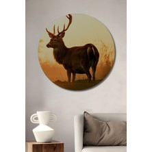 Güneşin Altında Geyik Yağlı Boya Görünümlü Ev/işyeri/ofis Dekoratif Ahşap Yuvarlak Tablo