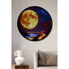 Çerçeve Görünümlü Fantastik Dolunay ve Ateş Nehri Manzarası Yağlı Boya Görünümlü Ahşap Ofis Tablo