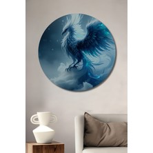 Buz Mavi Anka Kuşu Yağlı Boya Görünümlü Dekoratif Ahşap Ev/işyeri/ofis Yuvarlak Tablo