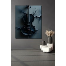 Yıkık Duvar Arasında Keman Yağlı Boya Görünümlü Dekoratif Ahşap Ev/işyeri/ofis Kare Tablo