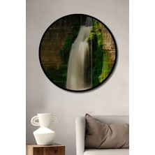 Çerçeve Görünümlü Doğal Şelale Manzarası Yağlı Boya Görünümlü Dekoratif Ahşap Ofis Yuvarlak Tablo