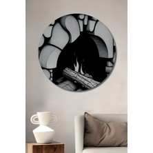 Kara Kalem Şömine Başı Odun Ateşi Ev/işyeri/ofis Dekoratif Ahşap Yuvarlak Tablosu