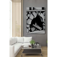 Kara Kalem Şömine Başı Odun Ateşi Ev/işyeri/ofis Dekoratif Ahşap Kare Tablosu