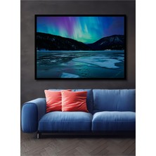 Çerçeve Görünümlü Buz Denizi Aurora Yağlı Boya Görünümlü Dekoratif Ahşap Ev/işyeri/ofis Kare Tablo