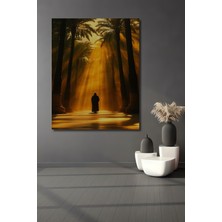 Altın Palmiye Işıkları Yağlı Boya Görünümlü Dekoratif Ahşap Ev/işyeri/ofis Kare Tablo