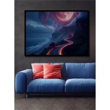 Çerçeve Görünümlü Kızıl Ayın Büyülü Yolu Dekoratif Ahşap Ev/işyeri/ofis Kare Tablo