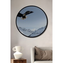 Çerçeve Görünümlü Kanat Açmış Kartalın Kar Manzarası Yağlı Boya Görünümlü Ahşap Ofis Tablo