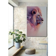 Pembe Rüyalar Yağlı Boya Görünümlü Aslan Ev/işyeri/ofis Dekoratif Ahşap Kare Tablosu