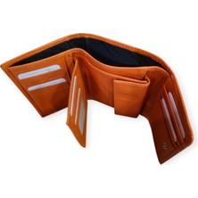 Turuncu Hakiki Deri  Çok Bölmeli Cüzdan