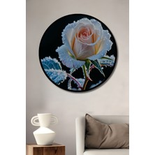 Çerçeve Görünümlü Buz Kristalli Gül Yağlı Boya Görünümlü Dekoratif Ahşap Işyeri/ofis Yuvarlak Tablo