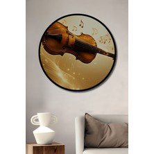 Çerçeve Görünümlü Altın Rüyası Keman Yağlı Boya Görünümlü Dekoratif Ahşap Ofis Yuvarlak Tablo