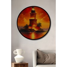 Çerçeve Görünümlü Kızıl Deniz Feneri Yağlı Boya Görünümlü Dekoratif Ahşap Ofis Yuvarlak Tablo