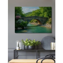 Taş Köprü ve Yeşil Nehir Yağlı Boya Görünümlü Ev/işyeri/ofis Dekoratif Ahşap Kare Tablo