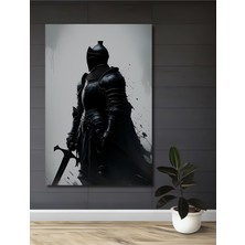 Zırhlı Şövalye Kara Siluet Yağlı Boya Görünümlü Ev/işyeri/ofis Dekoratif Ahşap Kare Tablo