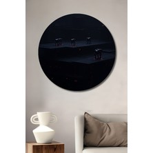 Siberpunk Gezginleri Yağlı Boya Görünümlü Dekoratif Ahşap Ev/işyeri/ofis Yuvarlak Tablo