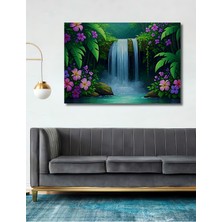 Tropikal Cennet Şelalesi Yağlı Boya Görünümlü Dekoratif Ahşap Ev/işyeri/ofis Kare Tablo