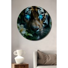 Neon Gözlü Kaplan Yağlı Boya Görünümlü Ev/işyeri/ofis Dekoratif Ahşap Yuvarlak Tablo