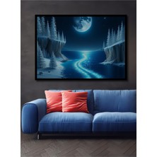 Çerçeve Görünümlü Buz Mavi Rüyalar Yağlı Boya Görünümlü Dekoratif Ahşap Ev/işyeri/ofis Kare Tablo
