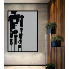 Çerçeve Görünümlü Siyah Beyaz Robot Modern Sanat Dekoratif Ahşap Ev/işyeri/ofis Kare Tablo