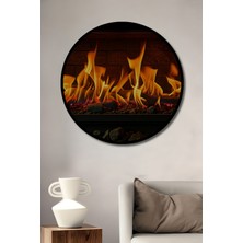 Çerçeve Görünümlü Ateşin Dansı Yağlı Boya Görünümlü Dekoratif Ahşap Ev/işyeri/ofis Yuvarlak Tablo