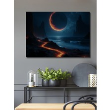 Fantastik Gezegen Sahili Yağlı Boya Görünümlü Dekoratif Ahşap Ev/işyeri/ofis Kare Tablo